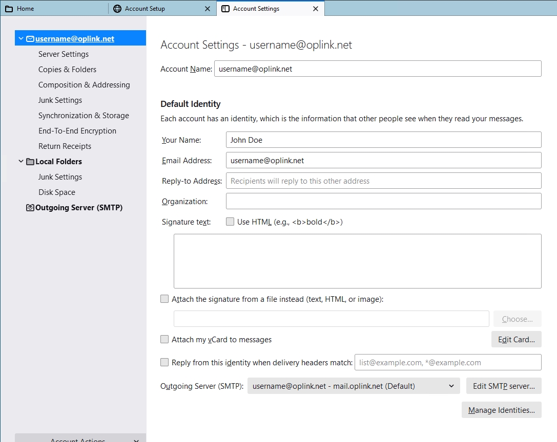 Email Setup Guide: Thunderbird - Knowledgebase - Oplink.net